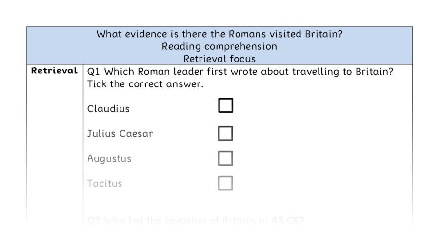 Reading comprehension - retrieval-evidence the Romans visited Britain