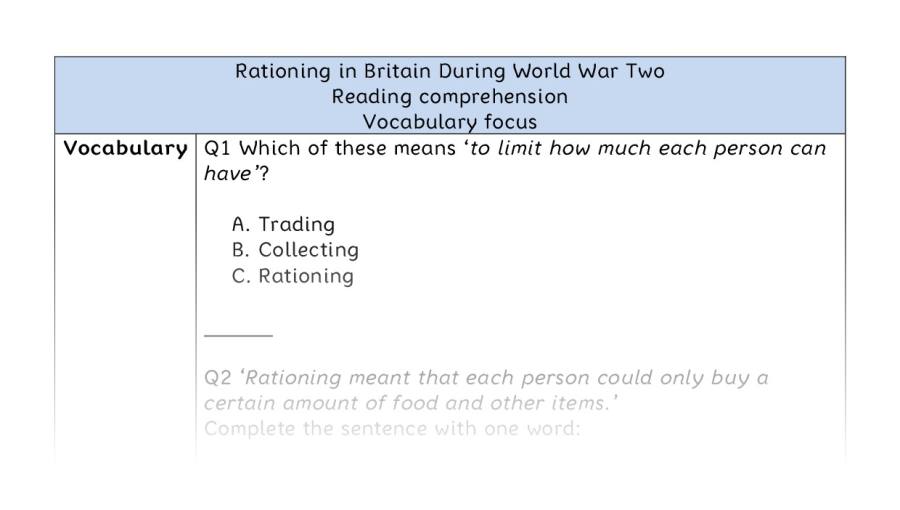 Reading comp-vocab-Rationing in Britain During World War Two