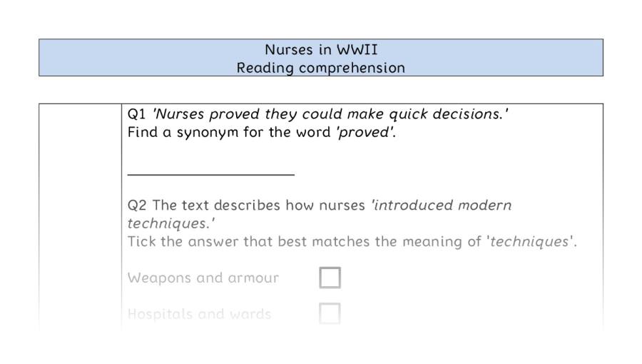 Reading comprehension - VRSIPE - Nurses in WWII