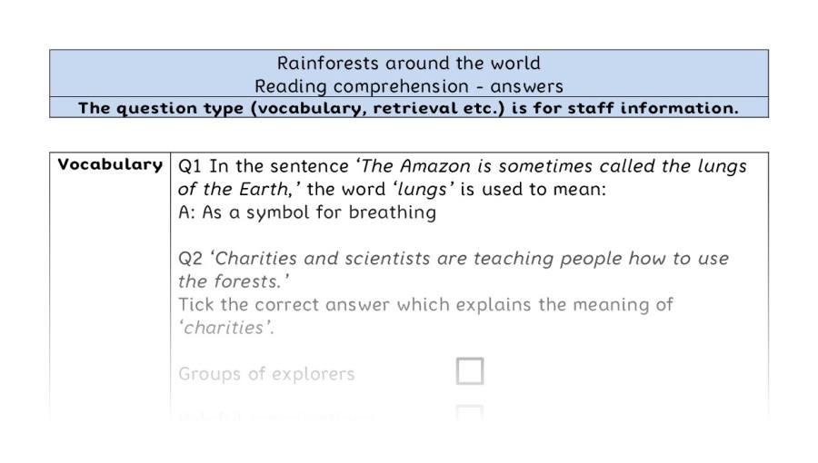 Reading comprehension-VRSIPE-Rainforests around the world - answers
