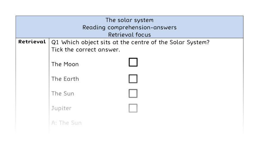 Reading comprehension - retrieval - The solar system - answers