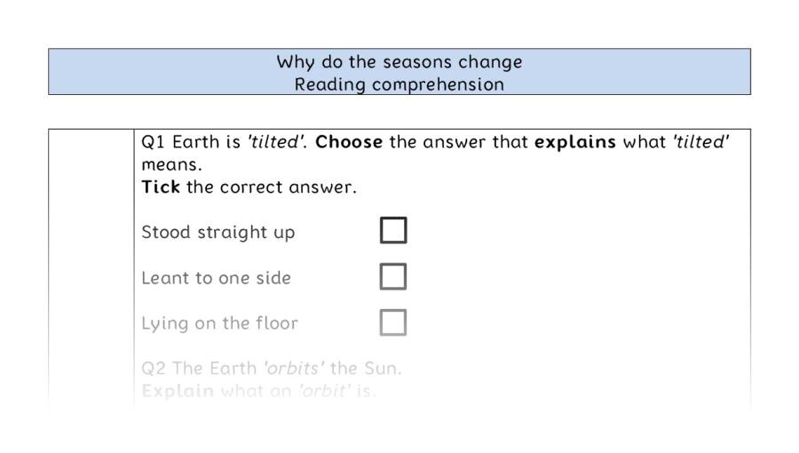 Reading comprehension - VRSIPE - Why do the seasons change