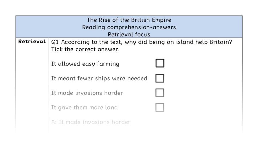 Reading comprehension - retrieval - The Rise of the British Empire - answers