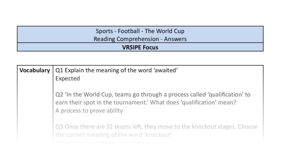Reading Comprehension - The World Cup - VRSIPE Focus-answers