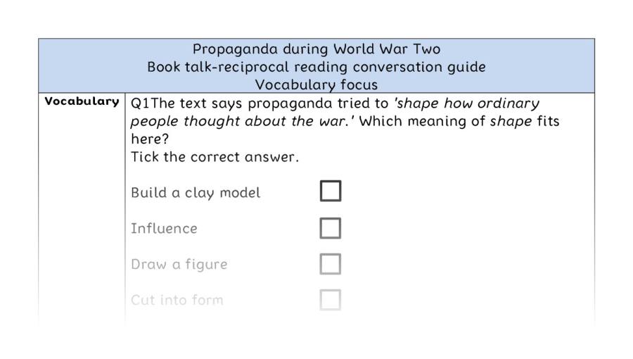 Reciprocal reading - vocabulary - Propaganda during World War Two