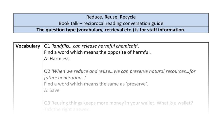 Reciprocal reading - VRSIPE - Reduce, Reuse, Recycle