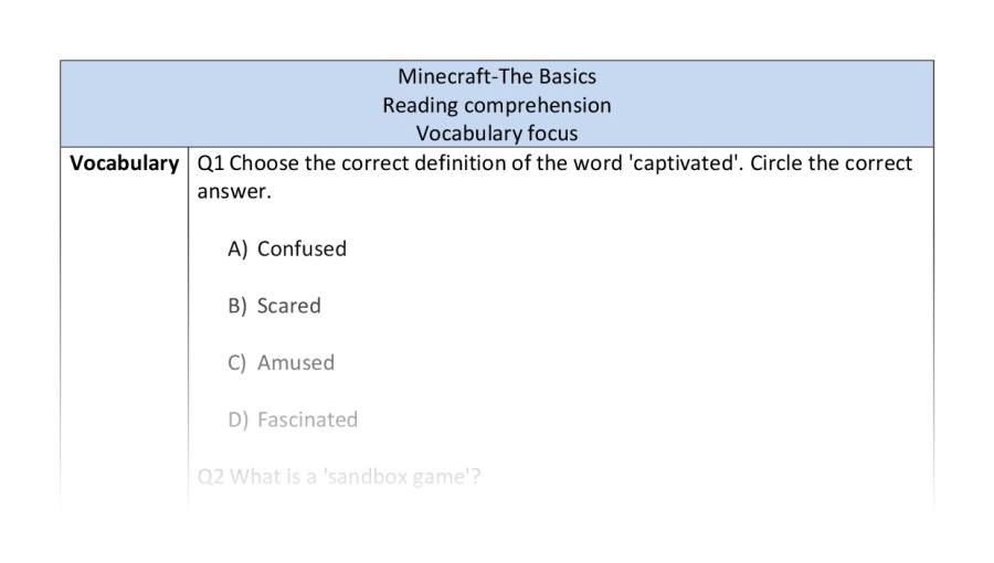 Reading comprehension -- Minecraft The Basics - vocabulary