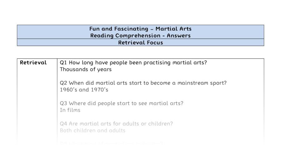 Reading Comprehension - Martial Arts - Highlight Series 1 - Retrieval Focus