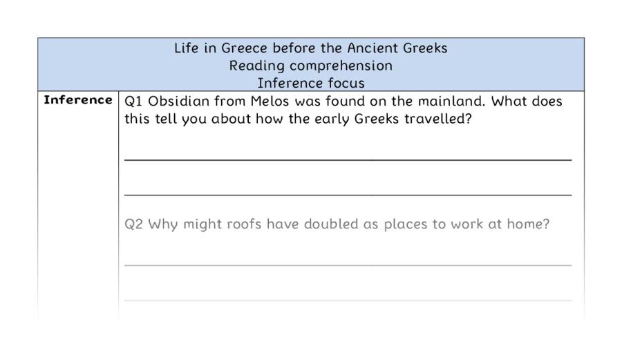 Reading comprehension - inference - Life in Greece before the Ancient Greeks