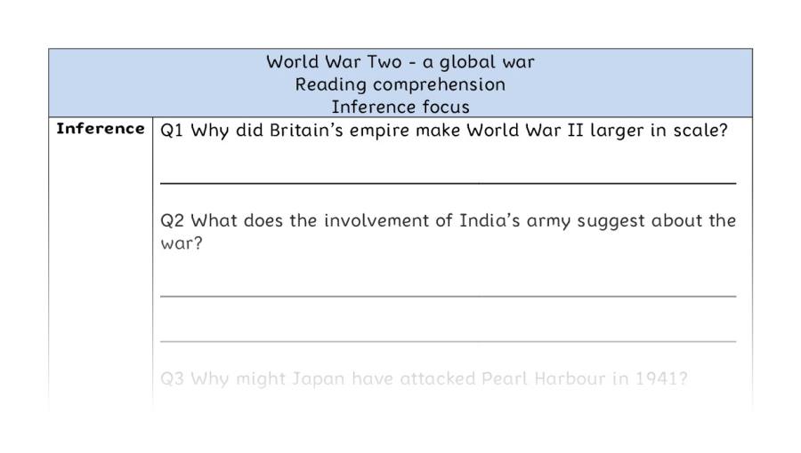 Reading comprehension - inference - World War Two - a global war