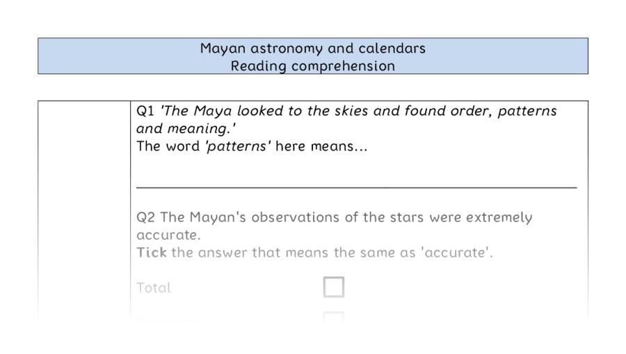 Reading comprehension VRSIPE - Mayan astronomy and calendars