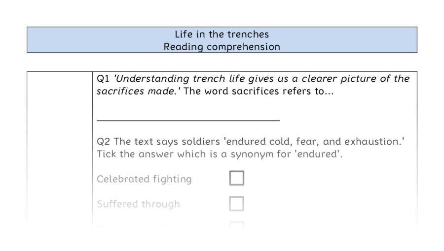 Reading comprehension - VRSIPE - Life in the trenches