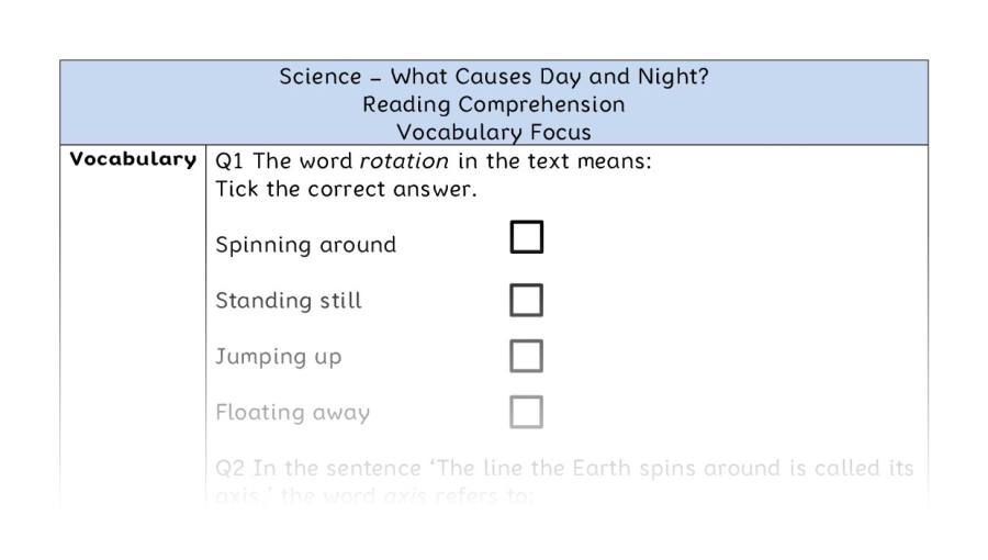 What Causes Day and Night - Reading Comprehension - Vocabulary Focus