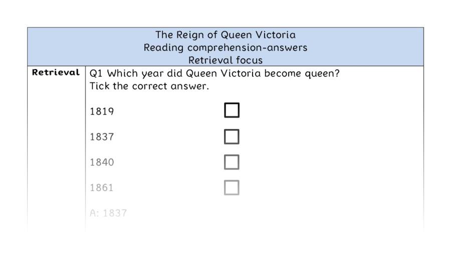Reading comprehension - retrieval - The Reign of Queen Victoria - answers