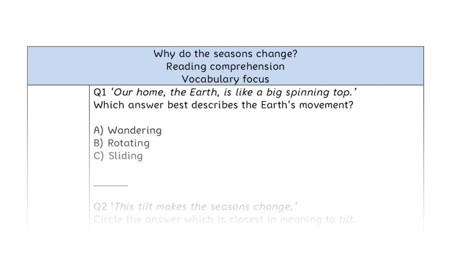 Reading comprehension - vocabulary - Why do the seasons change