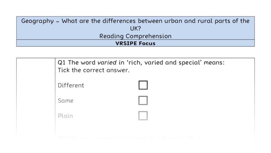 What are the differences between urban and rural parts of the UK - Reading Comprehension - VRSIPE Focus