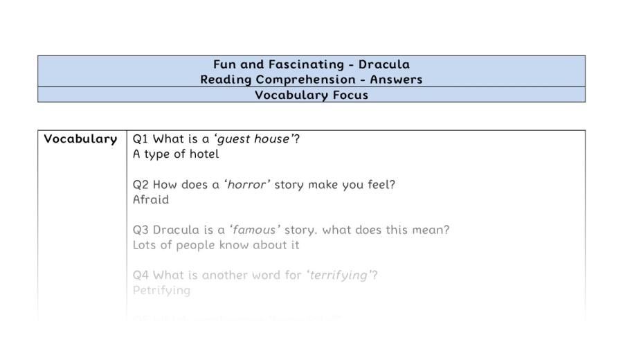 Reading Comprehension - Dracula - Highlight Series 1 - Vocabulary Focus