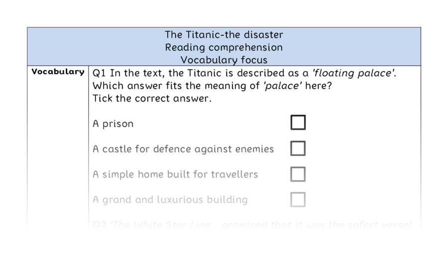 Reading comprehension - vocabulary - The Titanic-the disaster