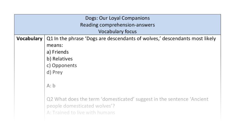 Reading comprehension-vocabulary-Dogs - Our Loyal Companions