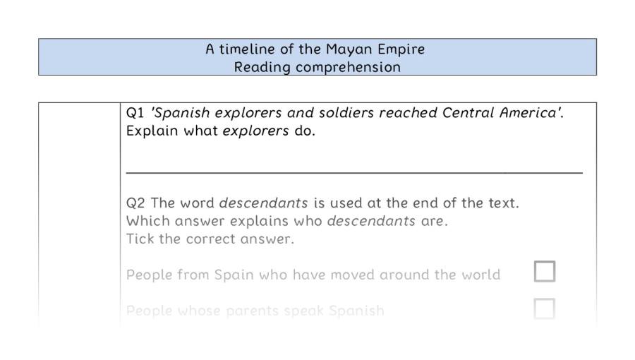 Reading comprehension VRSIPE - A timeline of the Mayan Empire