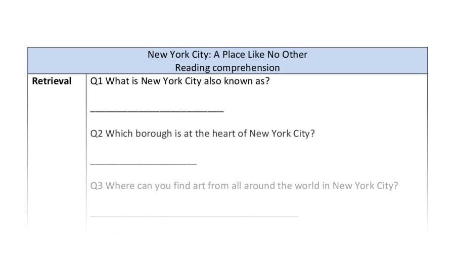 Reading comprehension - retrieval - New York