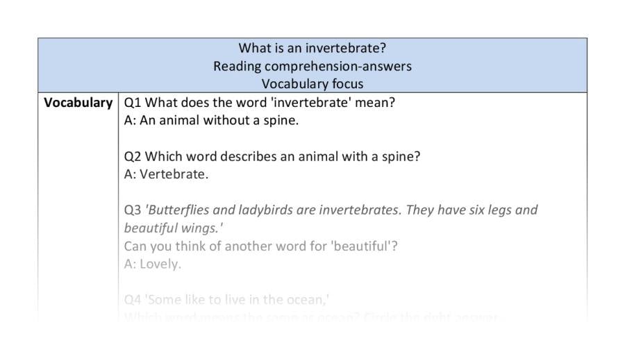 Reading comprehension - vocabulary - What is an invertebrate