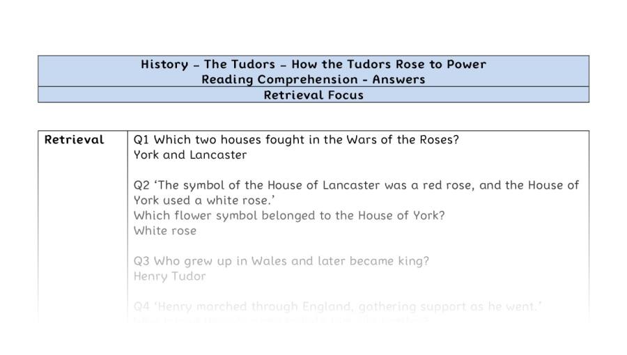 Reading comp - How the Tudors Rose to Power - retrieval-answers