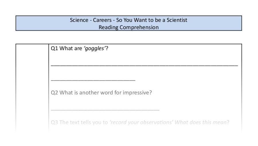 Reading Comprehension-So You Want to be a Scientist-Vocabulary Focus