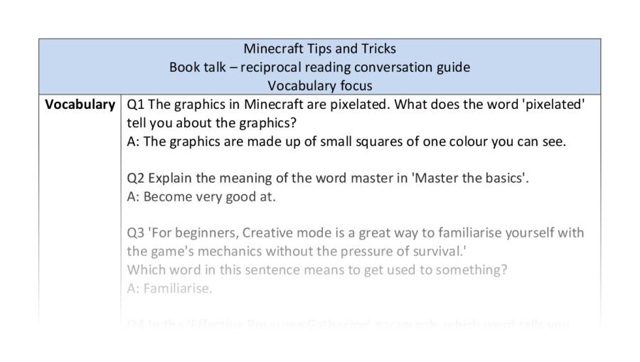 Reciprocal reading - vocabulary - Minecraft Tips and Tricks
