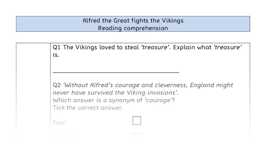 Reading comprehension - VRSIPE - Alfred the Great fights the Vikings