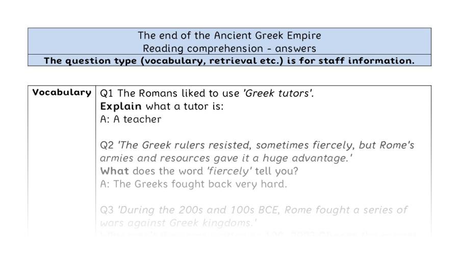 Reading comprehension - VRSIPE - The end of the Ancient Greek Empire - answers